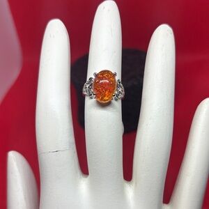 Elegant Silver and fire opal Gemstone Ring size 17